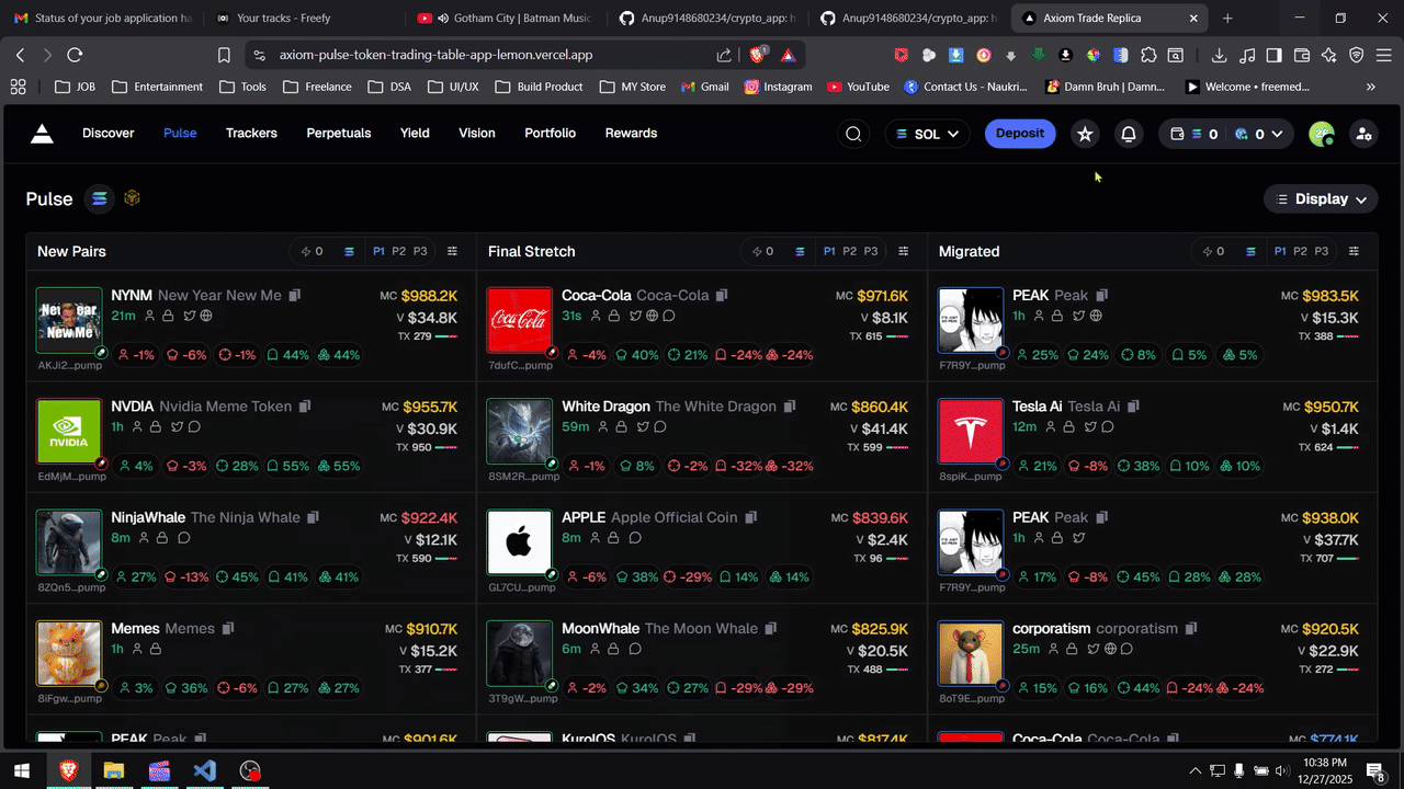 Axiom Pulse Token Trading Table App